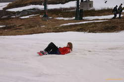 Alda goes for a slide in the slush
