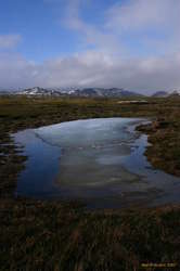 Melting ponds under clearing skies
