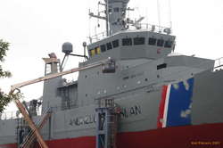 Working on the coast guard boat
