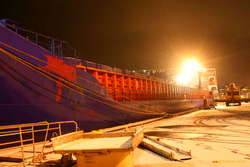 Big bulk carrier at the old harbour
