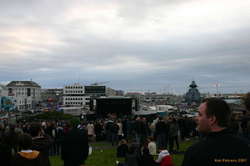 A hill full of music fans
