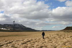 Sara (in front of Ellen) walking on HellisheiÃ°i
