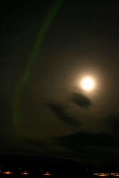 Aurora and a nearly full moon
