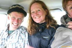 Crammed in the back of a Jimmy, Bjöggi, Eva and I
