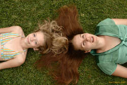 Silja and Helen lying on the grass
