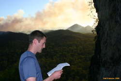 Alan consulting the guide at upper Slider Wall

