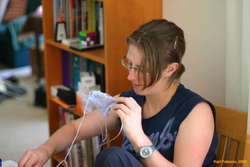 Erica learning to knit bobbles
