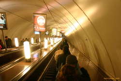 Already halfway down one of the smaller escalators
