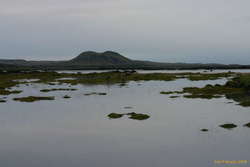Looking over some flooded land to Leiðólfsfell
