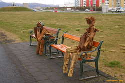 Scrap wood sculptures along Kirkjusandur
