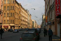 Sunset light on a row of buildings
