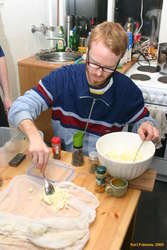 Sölvi making cheese
