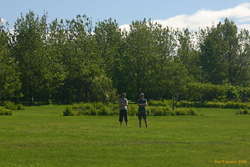 Karl and Bjöggi chatting in the outfield
