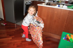 Unwrapping her bike