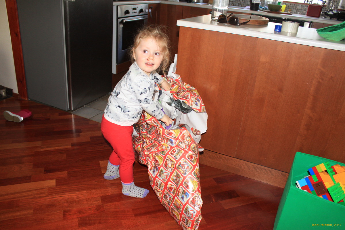 Unwrapping her bike