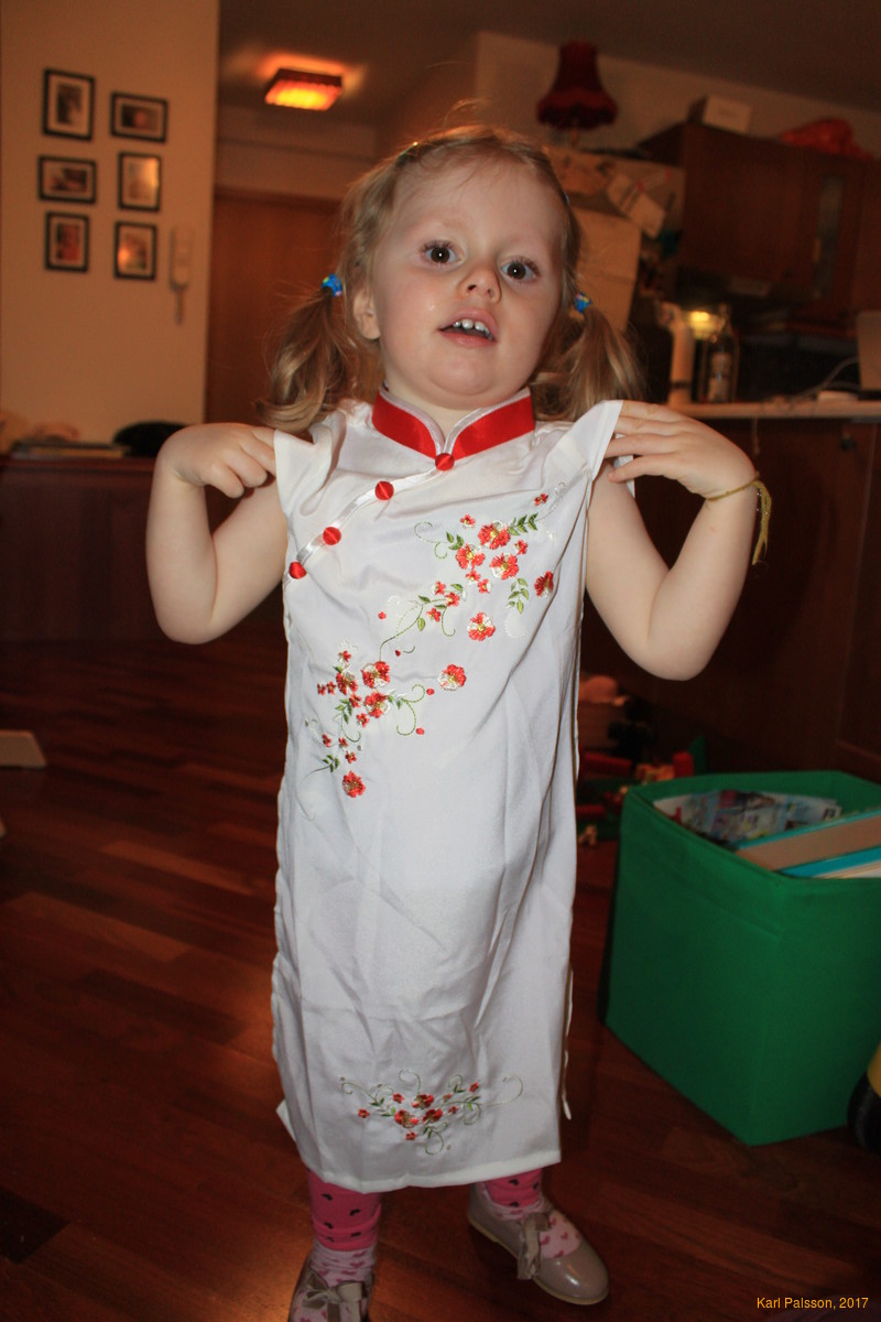 Trying on a dress